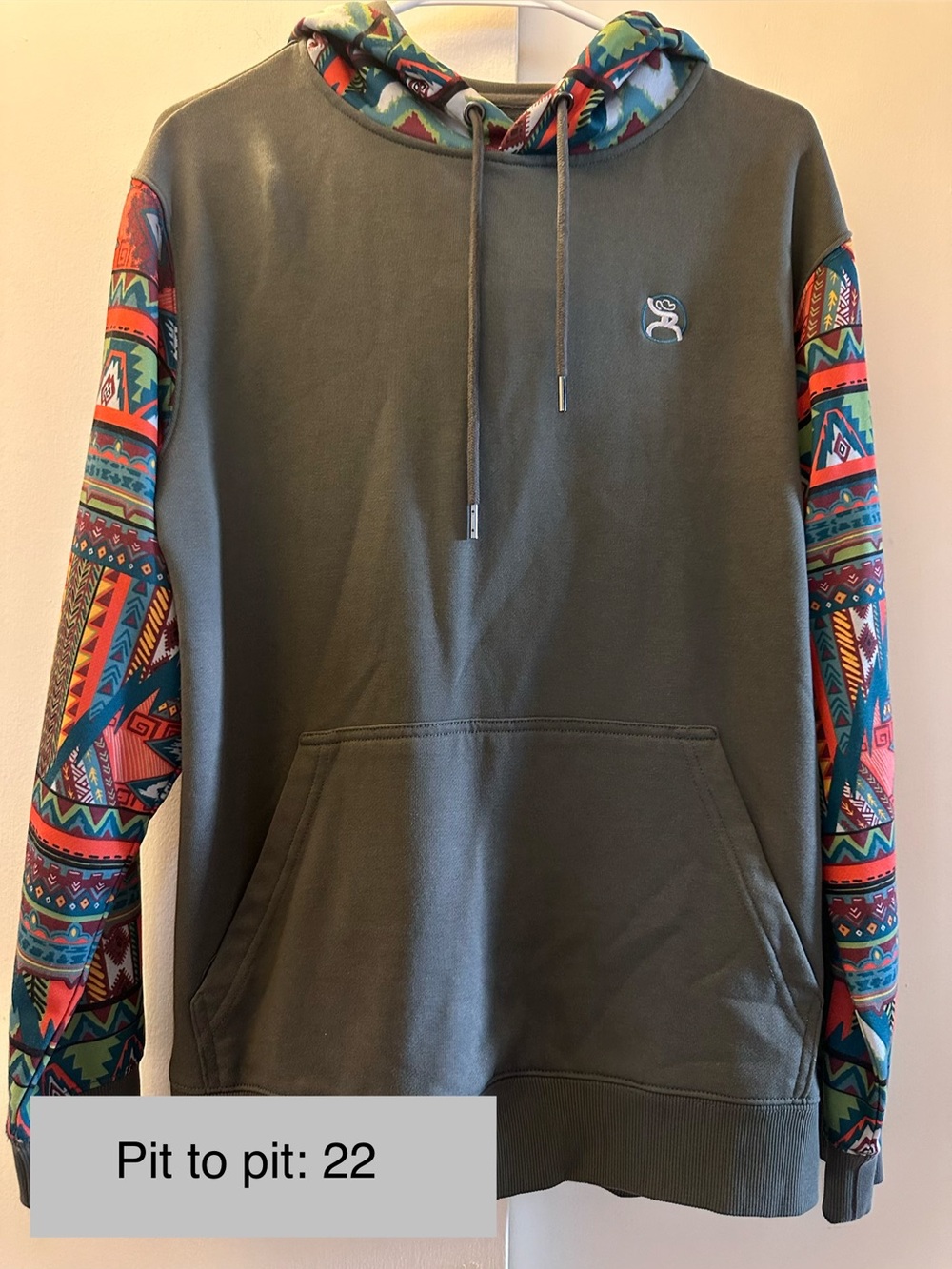 Hooey Gray Hoodie with Colorful Aztec Print Sleeves Tribal M Fall